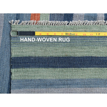10'4"X14'2" Sunburst And Stripes Design Flat Weave Kilim Hand Woven Rug