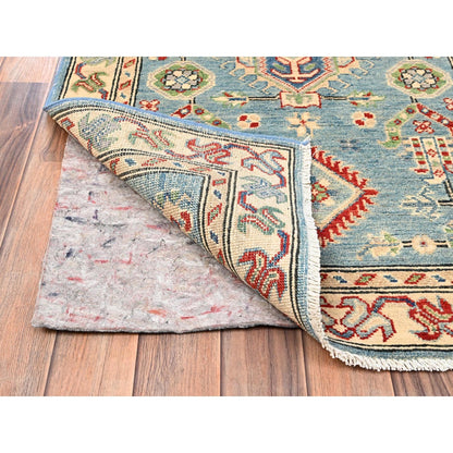 2'9"X12'9" Blue Kazak With Geometric Design Rug Hand Knotted Wool Runner