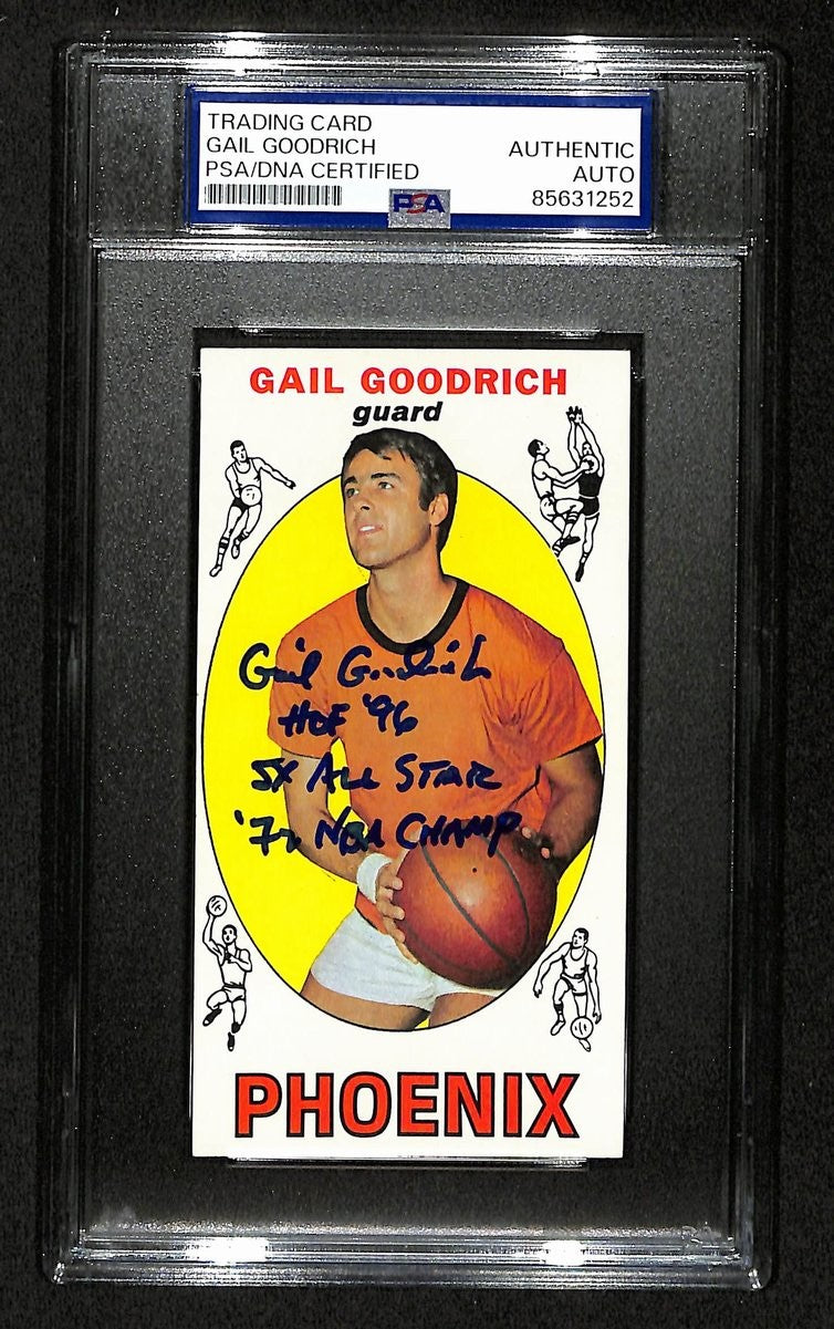 Gail Goodrich Hof Signed/Inscr 1969-70 Topps Rc Card #2 Suns Psa/Dna 201346