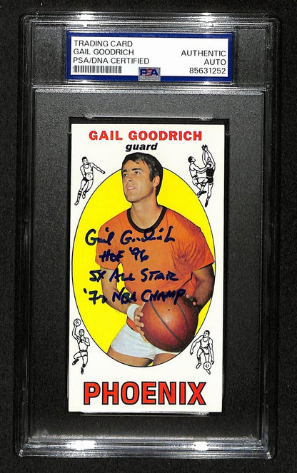 Gail Goodrich Hof Signed/Inscr 1969-70 Topps Rc Card #2 Suns Psa/Dna 201346