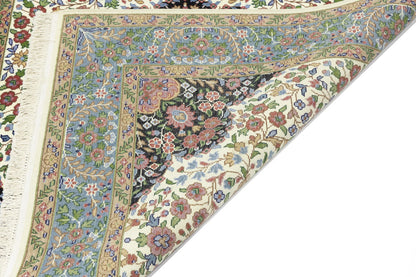 Handmade Kirman Oriental Rug Cream & Blue Floral