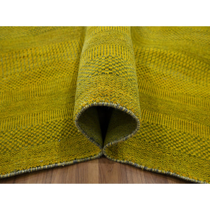 8'10"X12'5" Yellow Modern Grass Design Wool And Silk Hand Knotted Rug