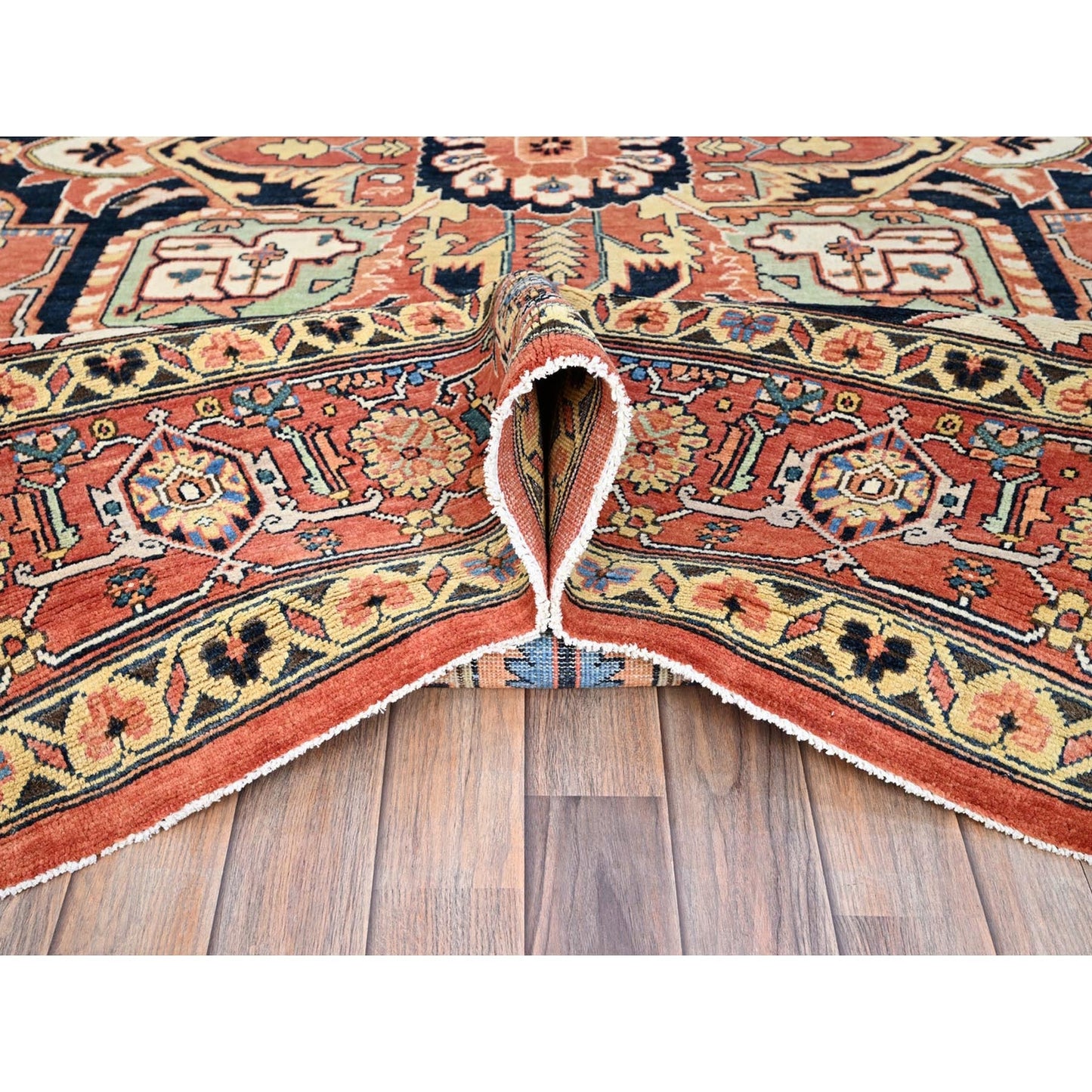 9'1"X12' Indian Red Hand Kontted Wool Afghan Seeripe Heris Design Rug