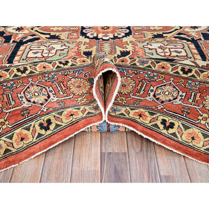 9'1"X12' Indian Red Hand Kontted Wool Afghan Seeripe Heris Design Rug