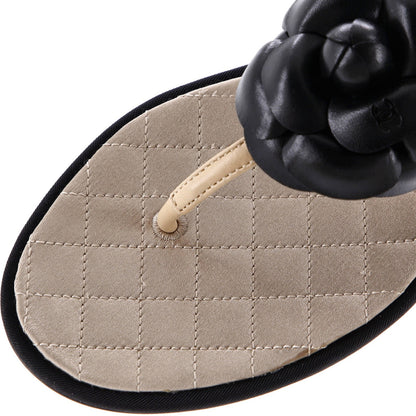 Chanel Women'S Camellia T-Strap Sandals Leather