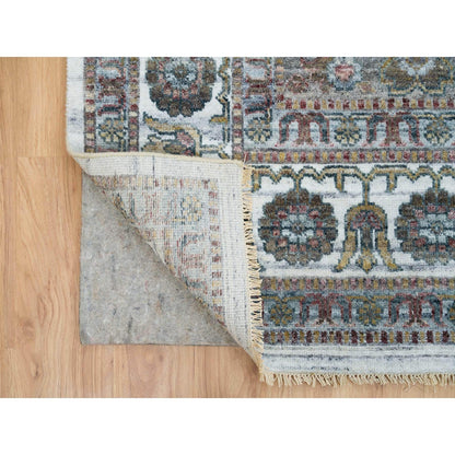 9'10"X10' Ivory Wool Hand Knotted Flower Rosettes Border Oriental Rug