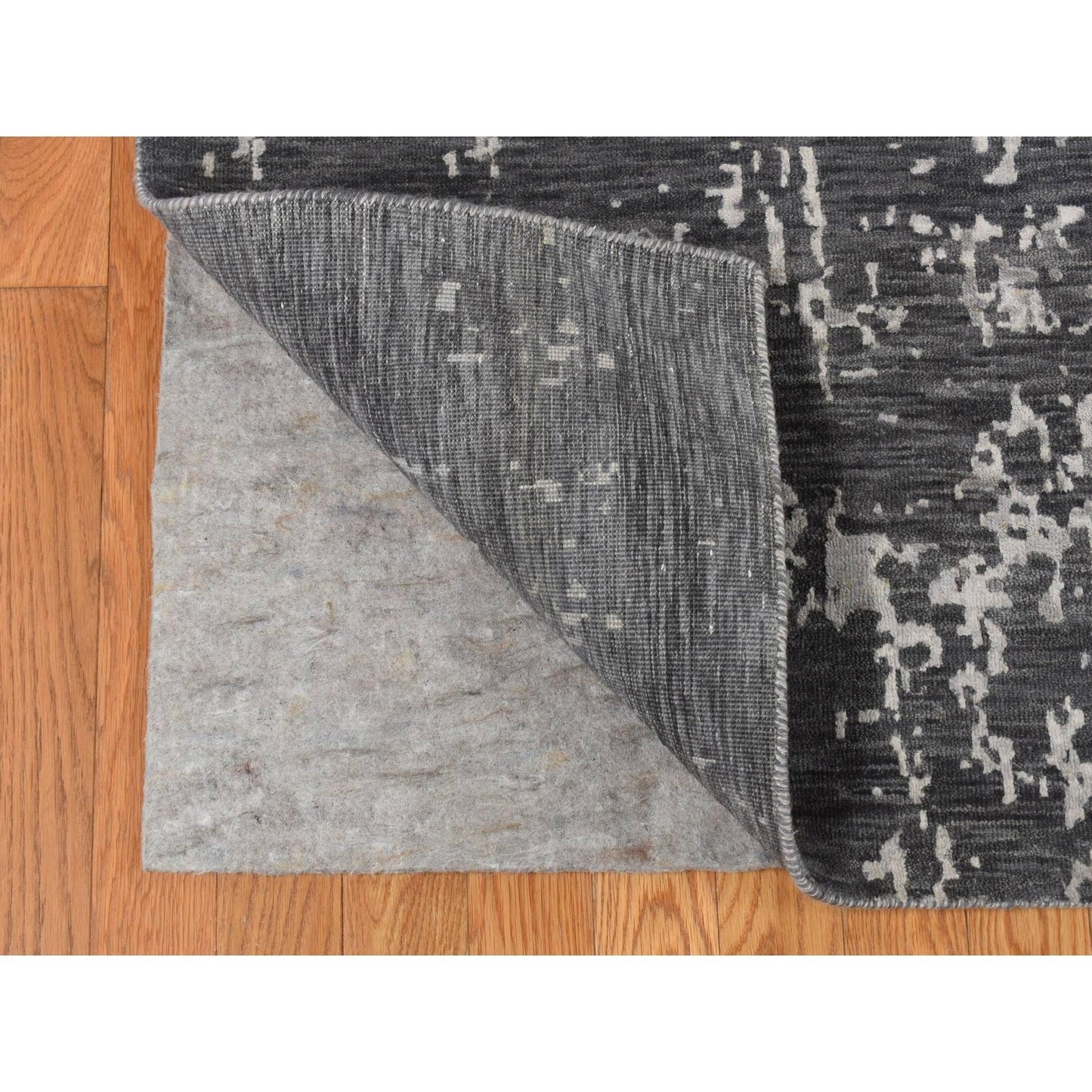 9'2"x12' Arsenic Gray Wool and Silk Erased Heris Design Hand Knotted Rug
