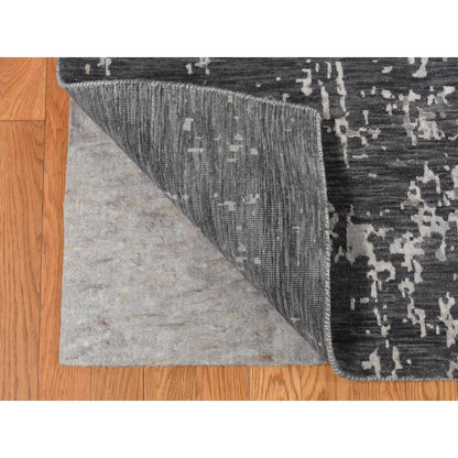9'2"x12' Arsenic Gray Wool and Silk Erased Heris Design Hand Knotted Rug