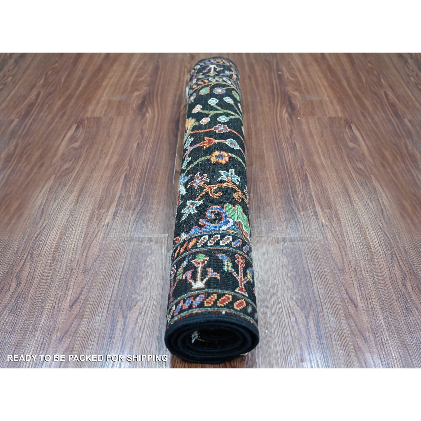 2'8"x4' Black Hand Knotted Sultani Floral Pattern Wool Sample Mat Rug