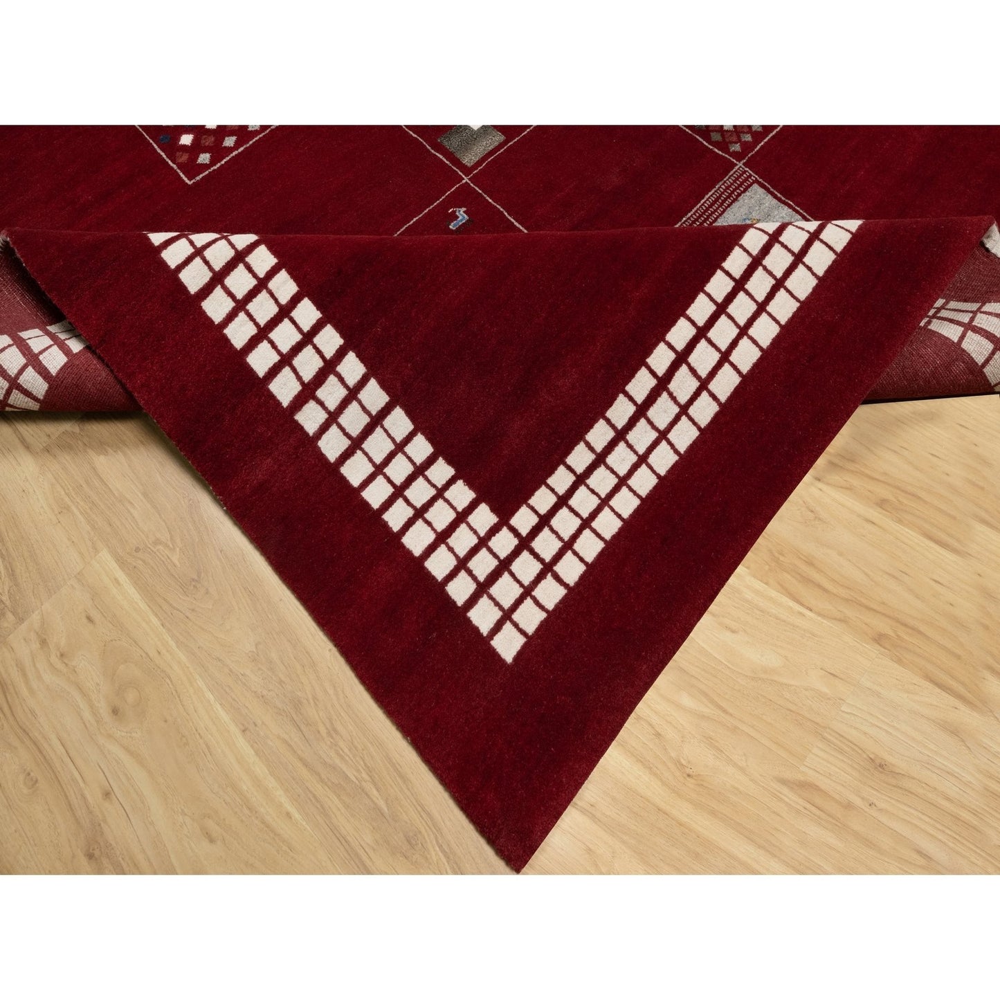 8'X10'1" Sangria Red Modern Hand Knotted Lori Buft Gabbeh Soft Wool Rug