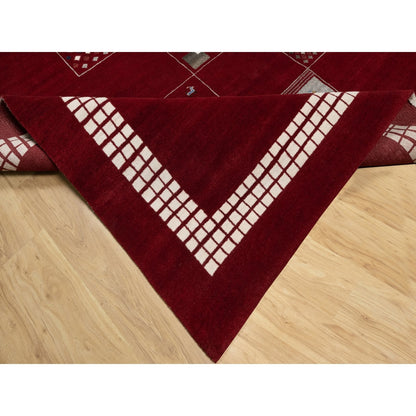 8'X10'1" Sangria Red Modern Hand Knotted Lori Buft Gabbeh Soft Wool Rug