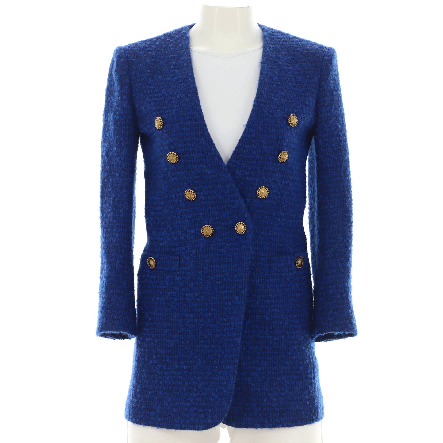 Saint Laurent Women'S Double Breasted Two Pocket Jacket Wool Blend