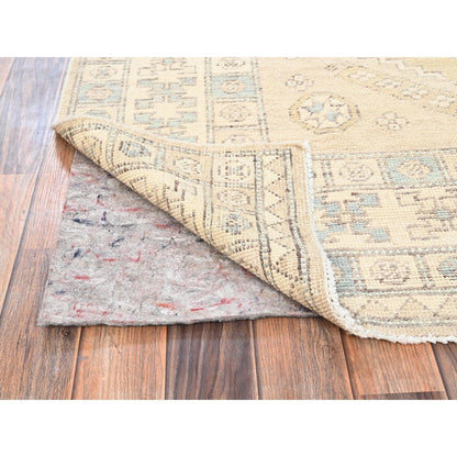 4'10"X6'10" Beige Anatolian Village Design Zero Pile Hand Knotted Wool Rug