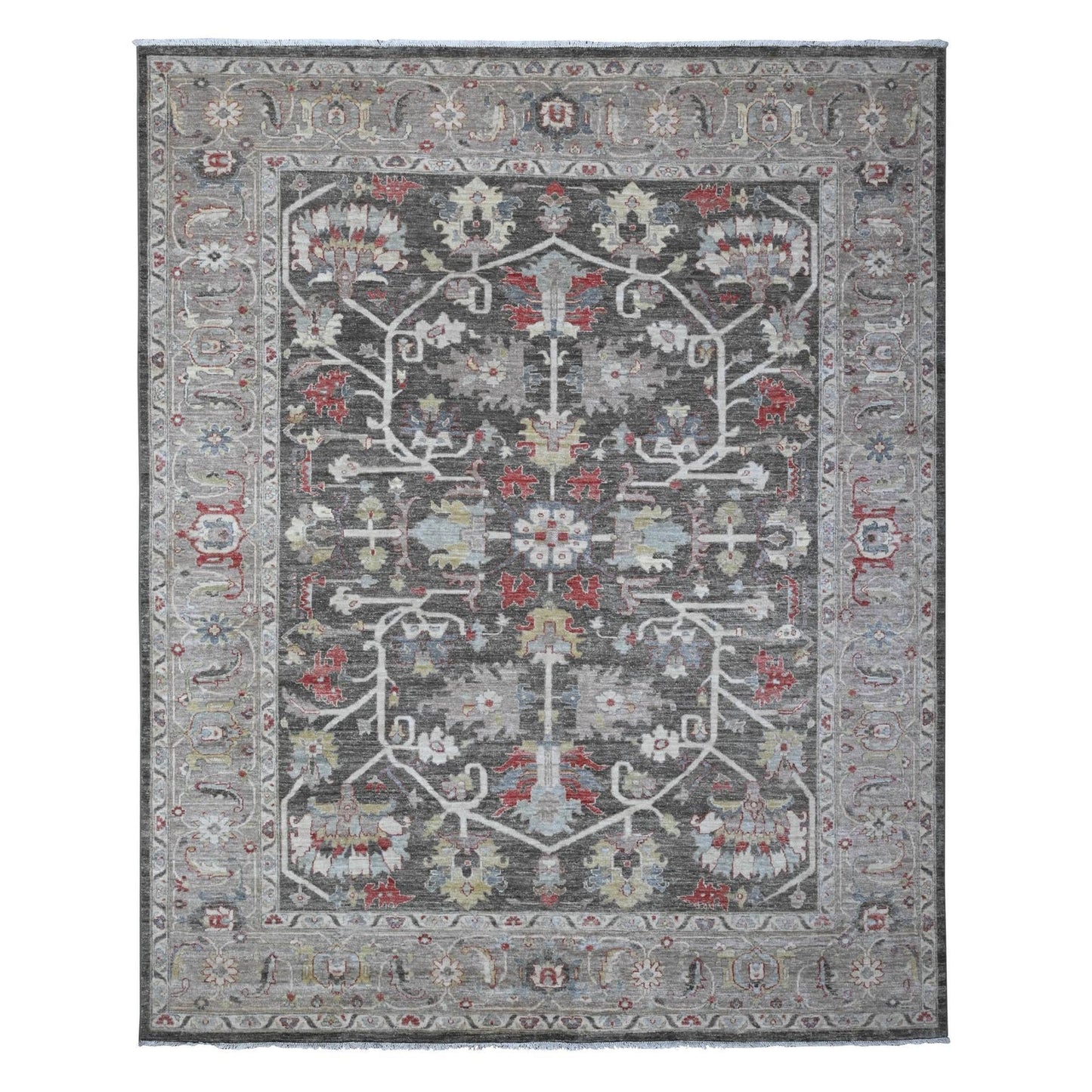 8'X9'7" Abbey Black Hand Knotted Wool Fine Aryana Heris Oriental Rug