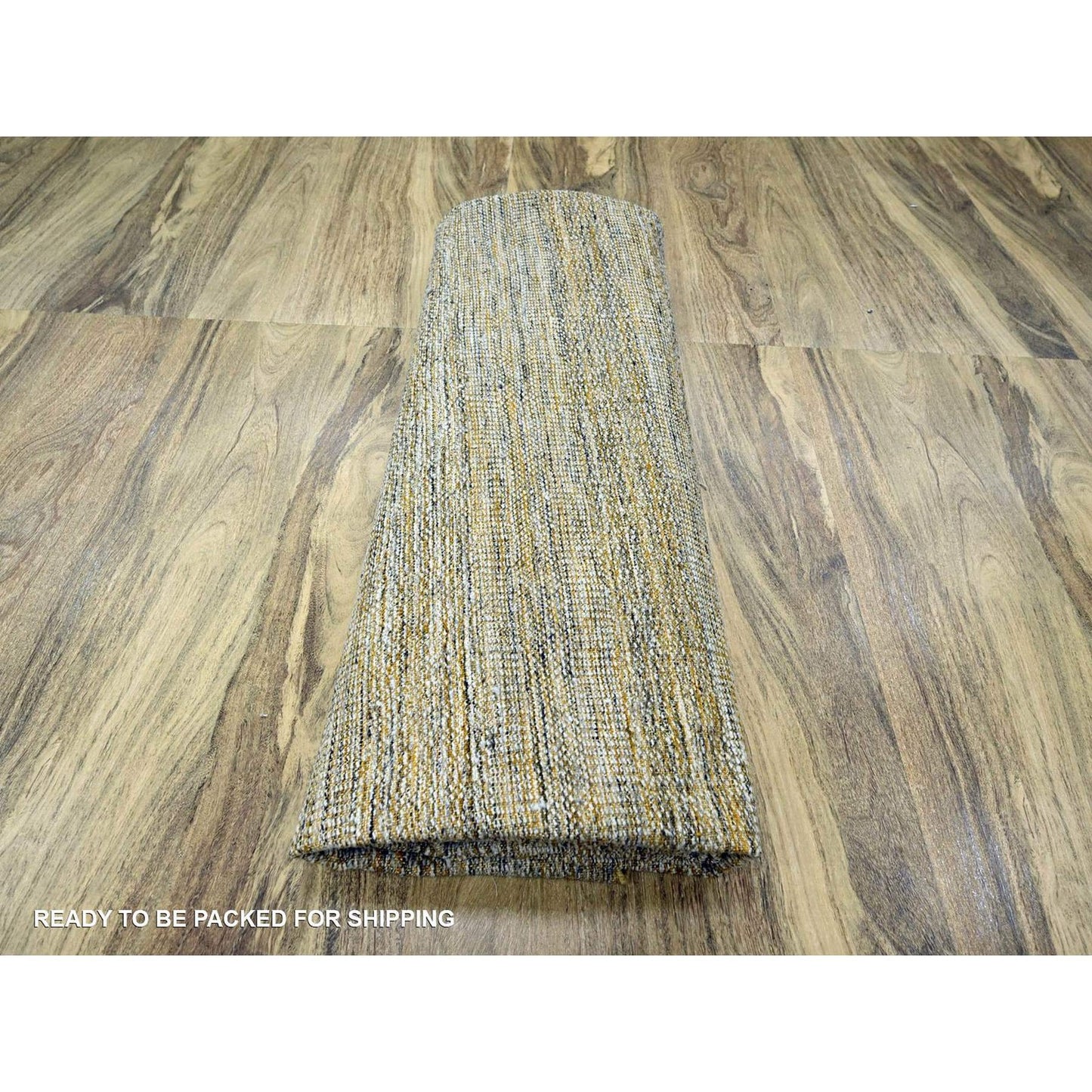 11'10"X11'10" Yellow Hand Knotted Rug Wool Distressed Grass Design Round