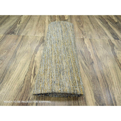 11'10"X11'10" Yellow Hand Knotted Rug Wool Distressed Grass Design Round