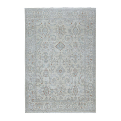 6'X8'10" White Wash Peshawar Pure Wool Hand Knotted Oriental Rug