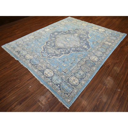 8'X9'6" Blue Hand Knotted Anatolian Village Inspired Wool Rug