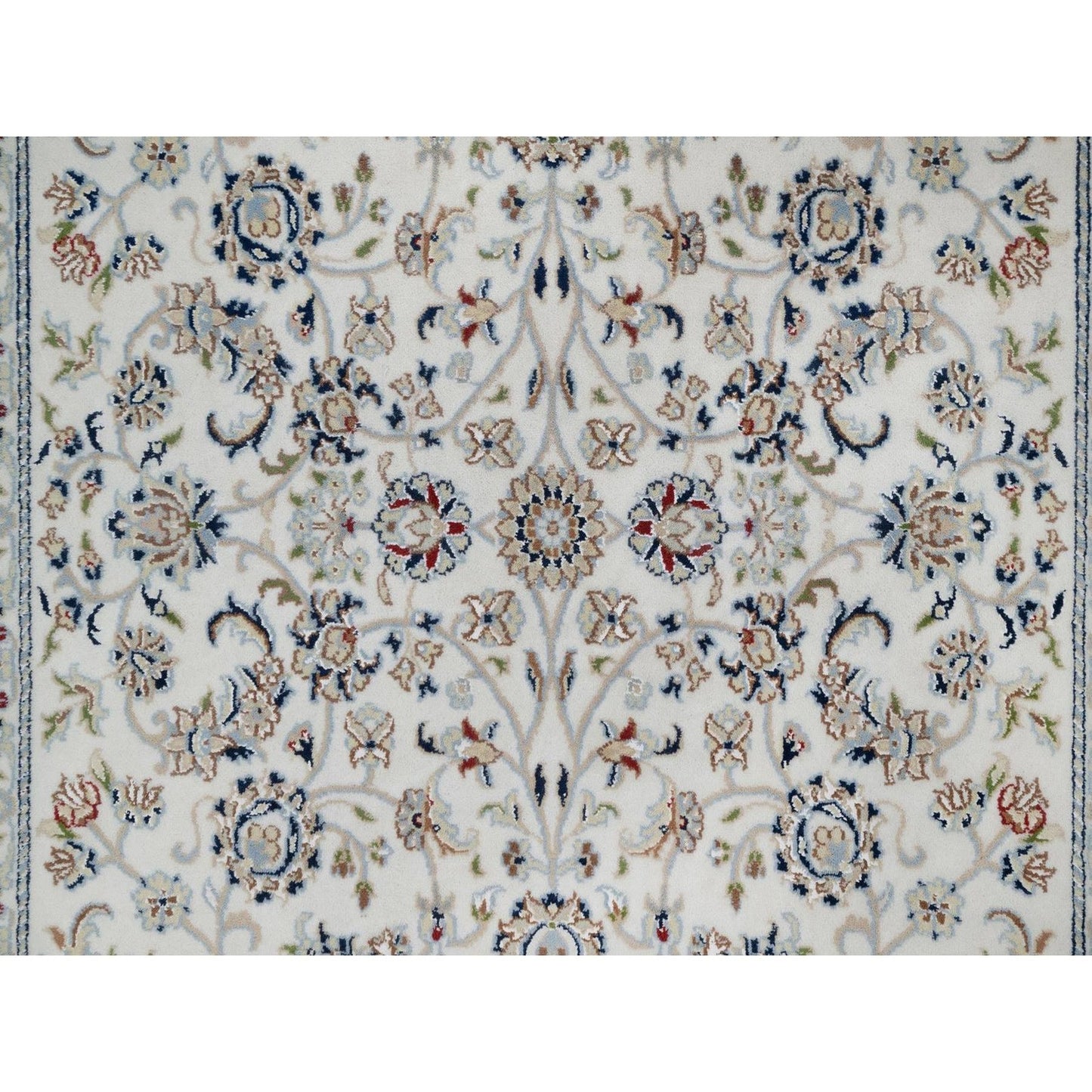 4'9"X6'10" Ivory Nain With Flower Pattern Wool And Silk Hand Knotted Rug