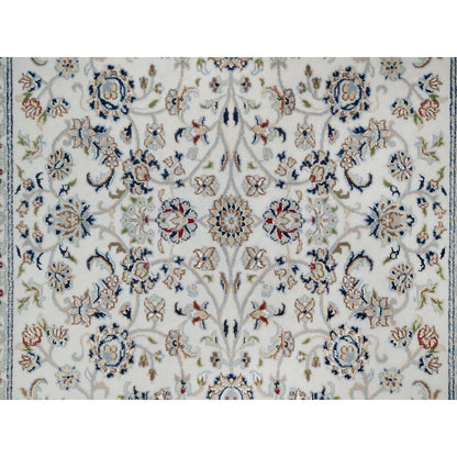 4'9"X6'10" Ivory Nain With Flower Pattern Wool And Silk Hand Knotted Rug