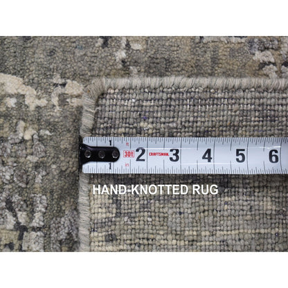 3'X3' Taupe Wool And Silk Abstract Hand Knotted Square Rug