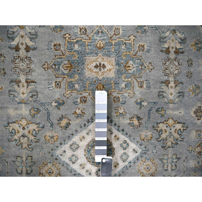 6'X6' Lavender Gray Hand Knotted Karajeh Design Wool Round Rug