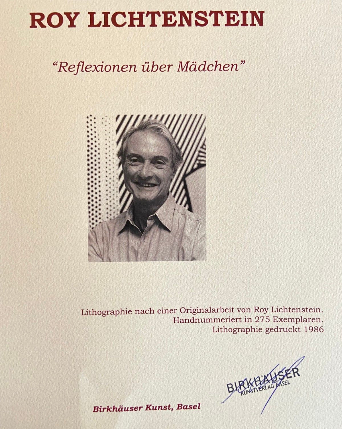 Roy Lichtenstein. Signed Numbered Limited Lithograph Coa