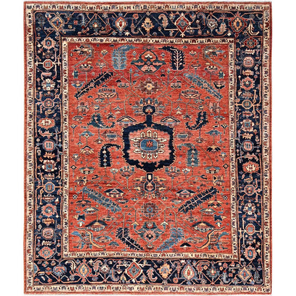 8'1"X10' Rust Red Antique Heris Design Hand Knotted High Mountain Wool Rug