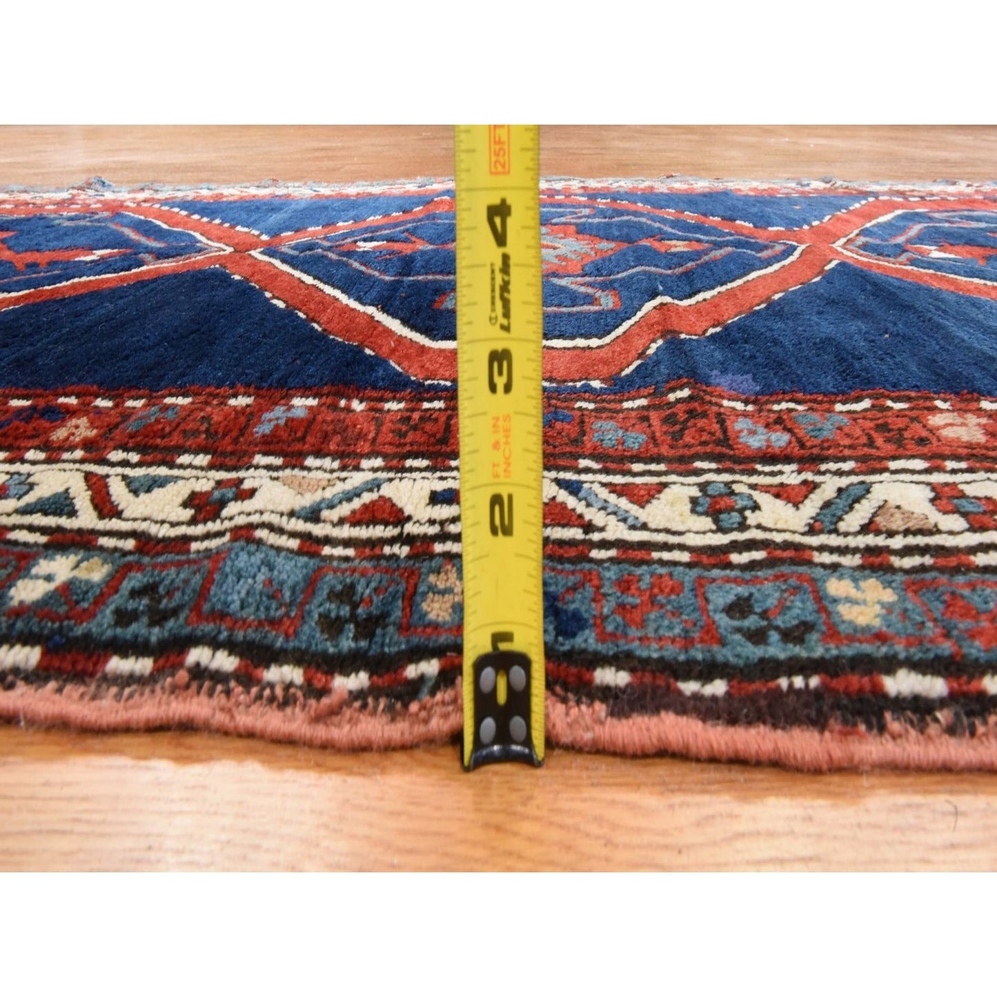 4'X8'9" Navy Blue Antique Caucasian Rug Armenian Kazak Wool Hand Knotted