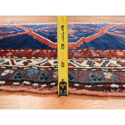 4'X8'9" Navy Blue Antique Caucasian Rug Armenian Kazak Wool Hand Knotted