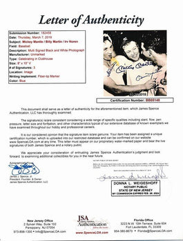 Mickey Mantle/Billy Martin/Irv Noren Yankees Multi-Signed 8X10 Photo Jsa 142441