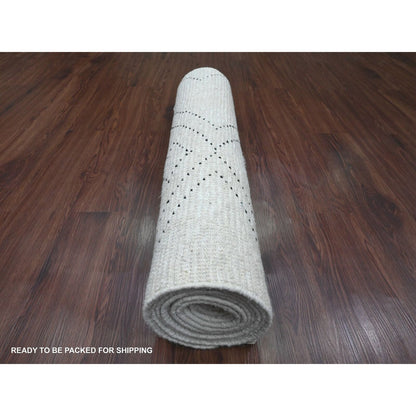 3'X12'8" White Geometric Moroccan Weave Soft Wool Hand Knotted Runner Rug