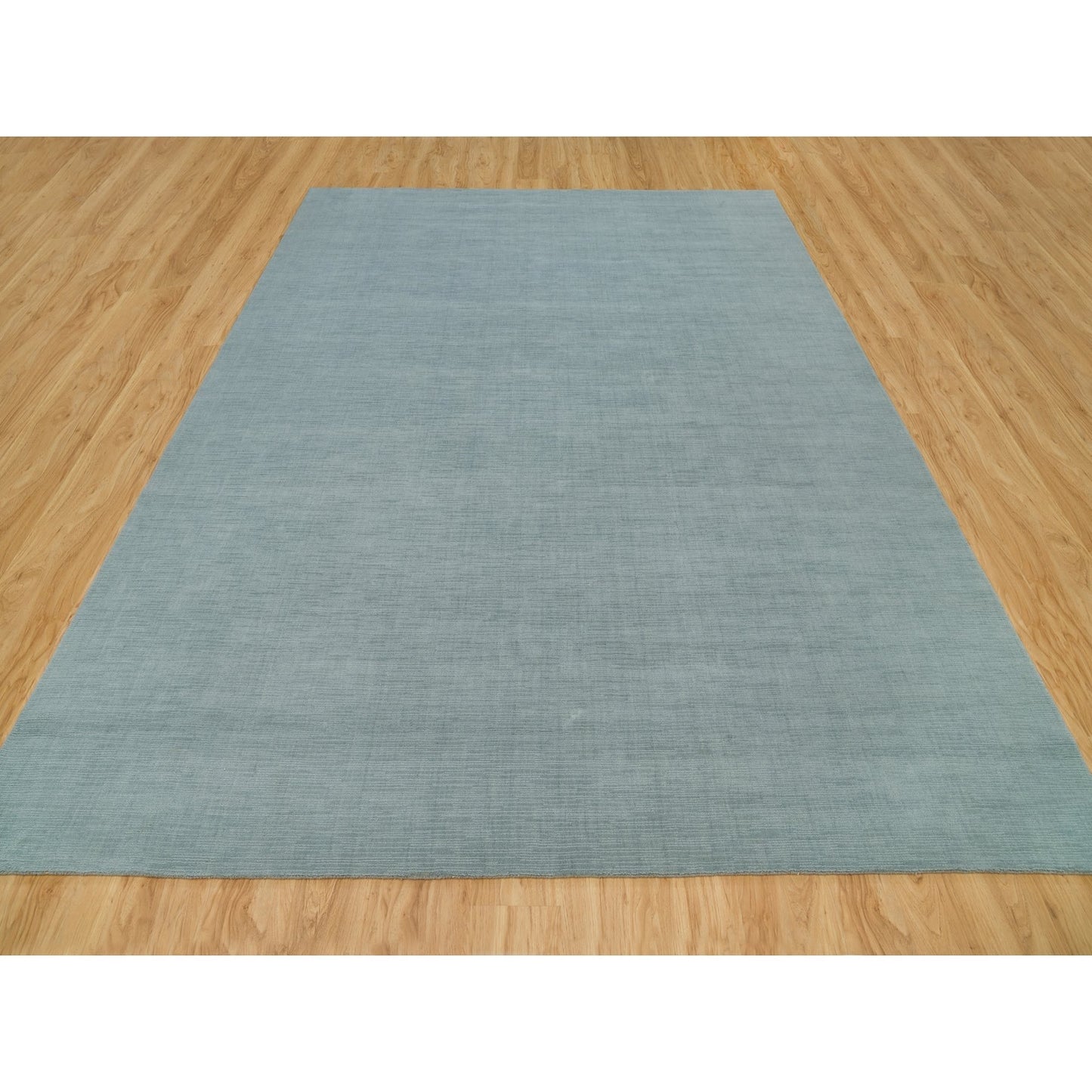 9'X11'10" Gray Loom Knotted Plain Wool And Plant Based Silk Oriental Rug