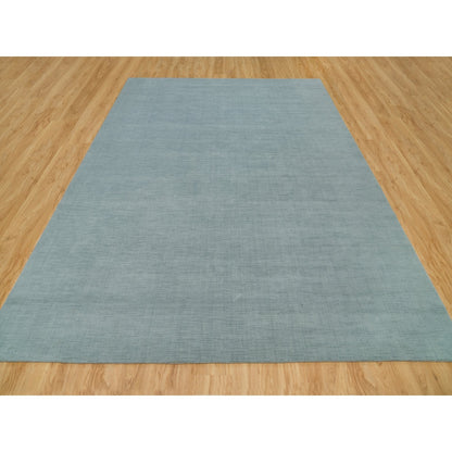 9'X11'10" Gray Loom Knotted Plain Wool And Plant Based Silk Oriental Rug