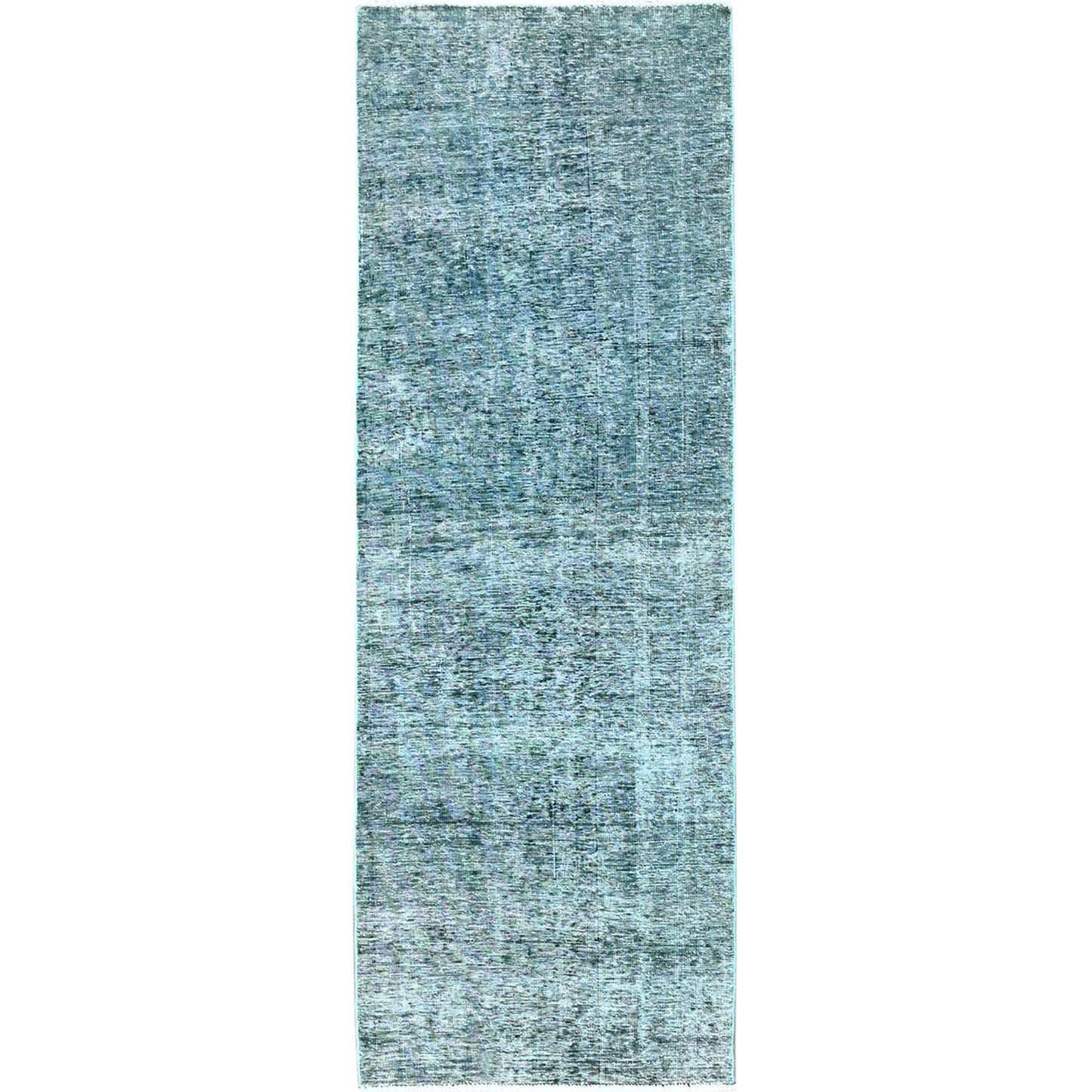 2'7"X7'9" Green Overdyed Vintage Zoroastrian Hand Knotted Wool Runner Rug