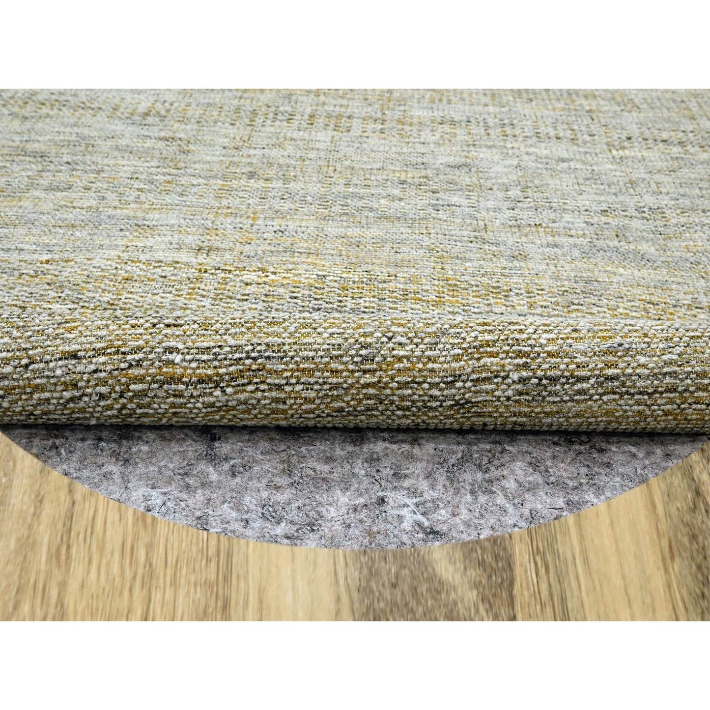 10'X10' Yellow Pure Wool Round Rug Hand Knotted Oxidized Grass Design