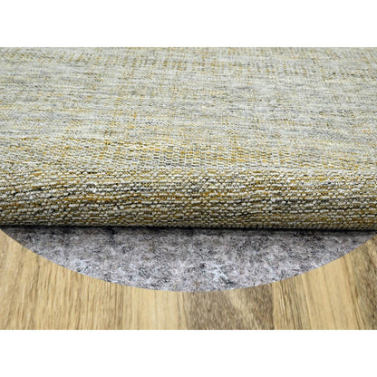 10'X10' Yellow Pure Wool Round Rug Hand Knotted Oxidized Grass Design