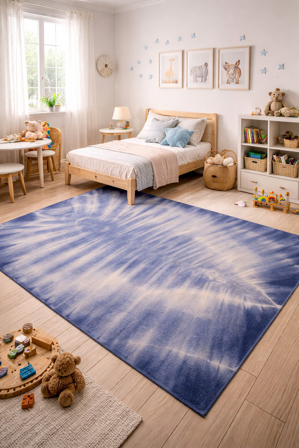 Purple-navy Tie-Dye Design Foyer Size 5X8 Hand-Tufted Modern Rug Wool Carpet