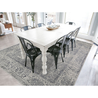 7'10"X9'9" Gray Fine Jacquard Hand Loomed Erased Design Wool And Silk Rug