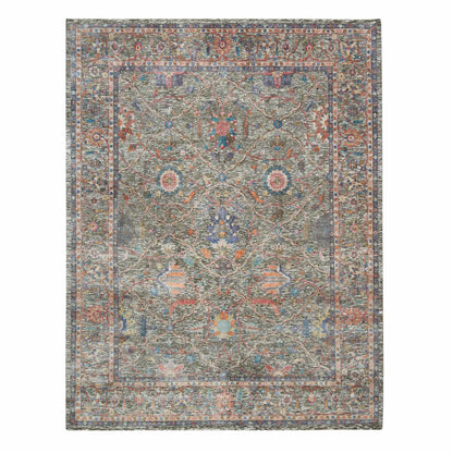 8'X10'1" Taupe Hand Knotted Striae Pattern Silk Textured Wool Rug