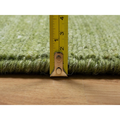 8'X10' Green Tone On Tone Plain Modern Striae Design Wool Hand Loomed Rug