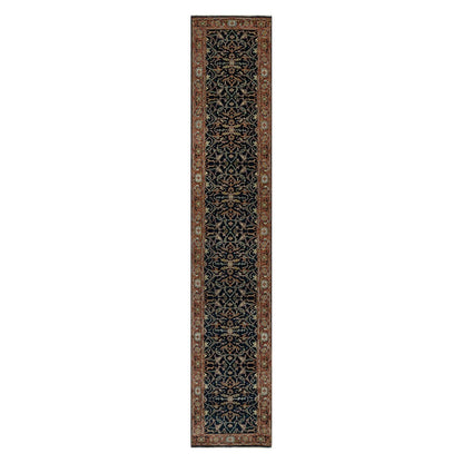 2'6"X14'1" Blue Hand Knotted Antiqued Fine Heris Soft Wool Xl Runner Rug