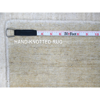 2'1"x3' Pearl White Hand Knotted Single Color Modern Peshawar Wool Rug