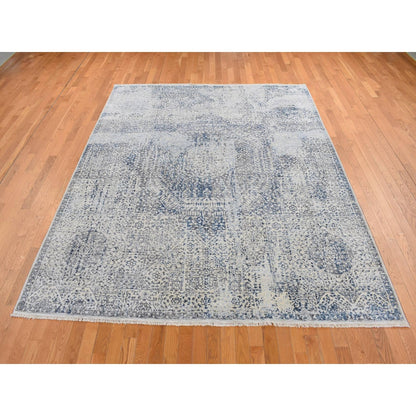 8'3"X10'2" Gray Silk Broken And Erased Design Vintage Hand Knotted Rug