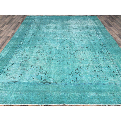 8'1"X11' Deep Green Hand Knotted 100% Wool Vintage Tebraz Oriental Rug