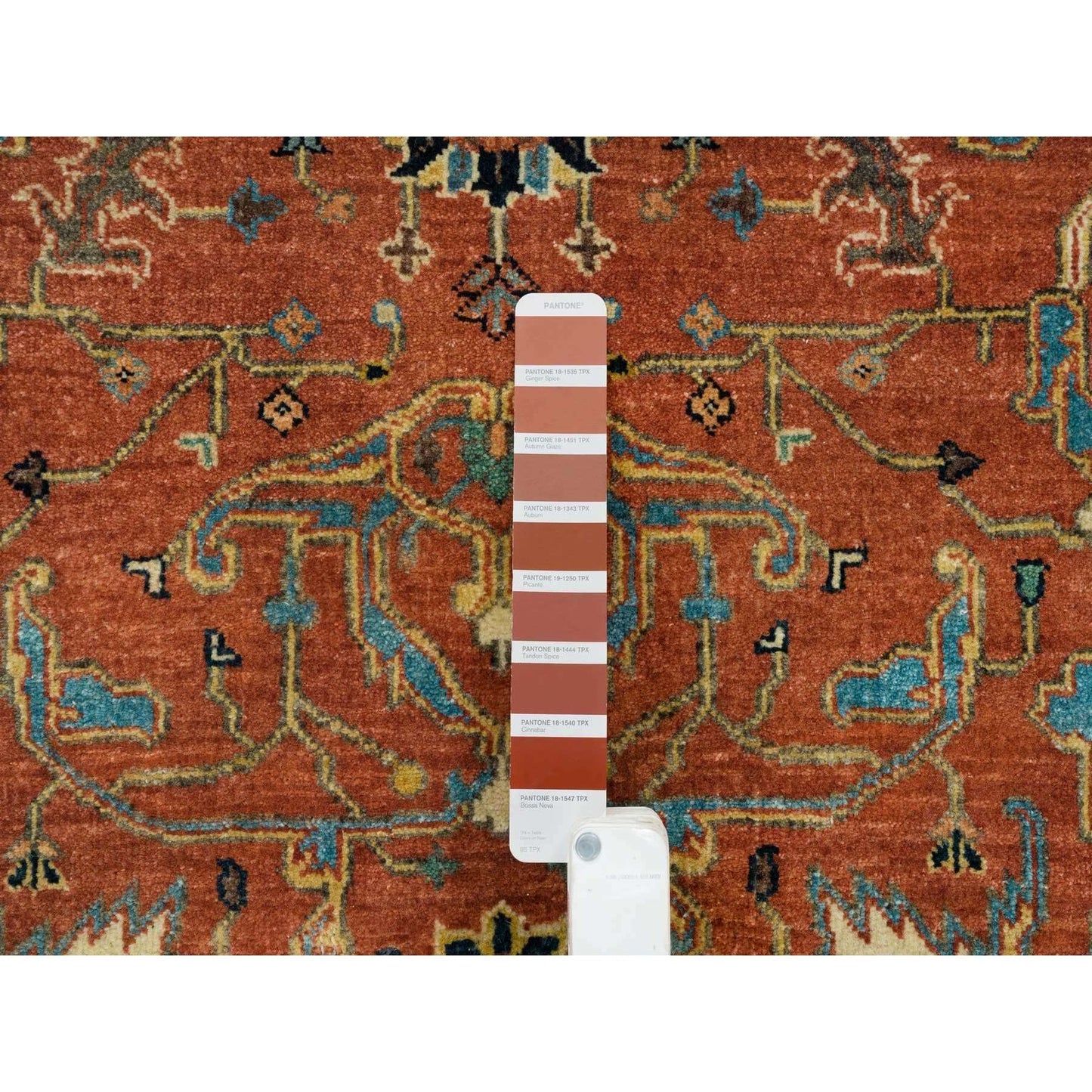 4'X10' Red Heris Re-Creation Hand Knotted Wool Wide Runner Rug