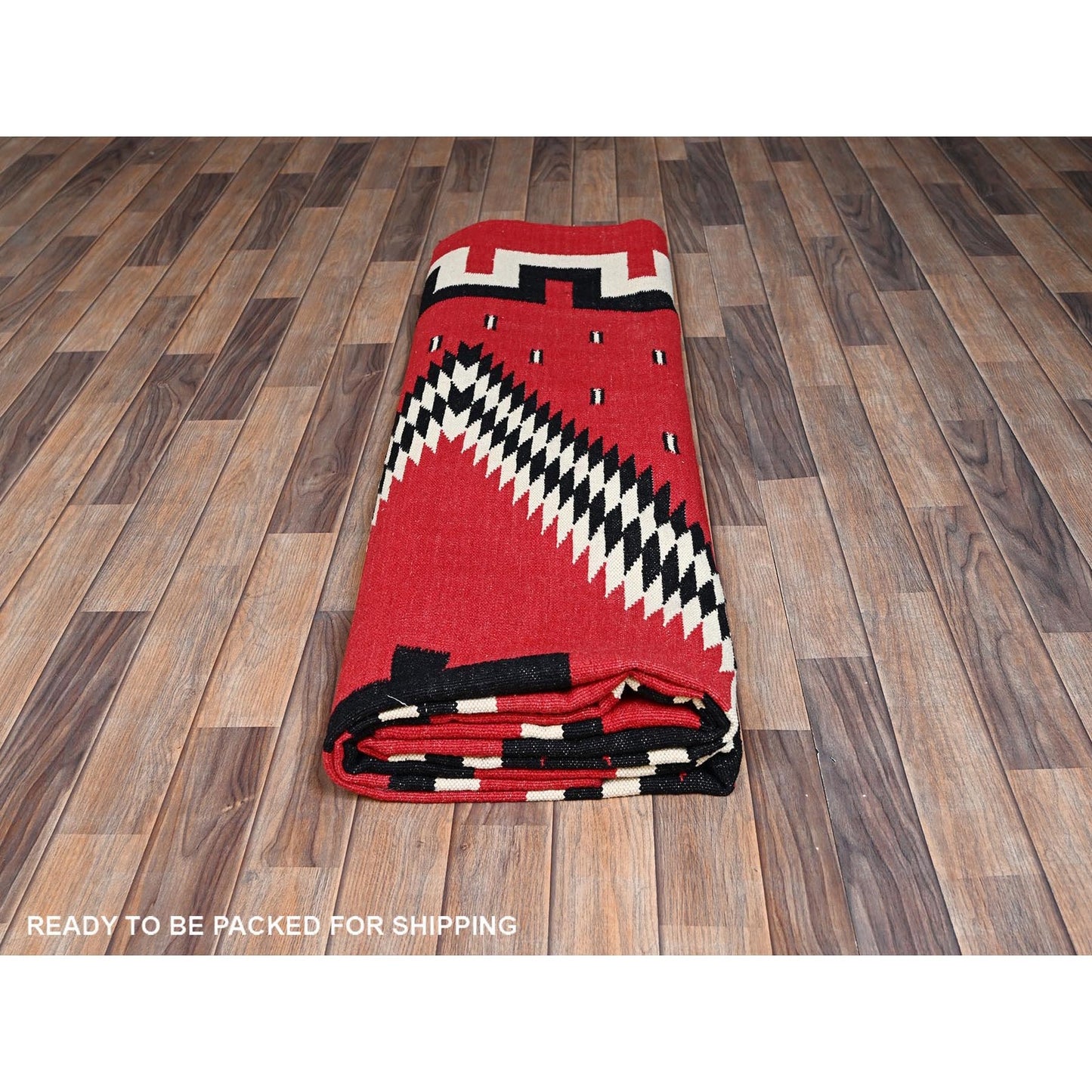 9'2"x11'6" Red Flat Weave Southwest Geometric Design Hand Woven Wool Rug