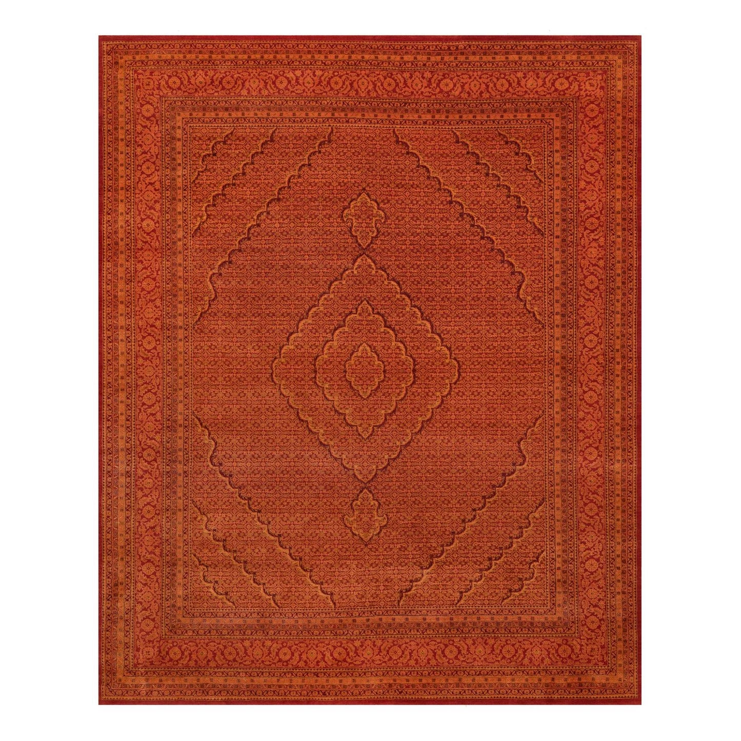 8'1"X10'1" Spicy Orange Wool And Silk Tebraz Mahi Hand Knotted Rug