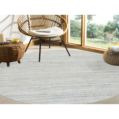 7'10"X7'10" Ivory Wool Hand Loomed Plain Modern Striae Design Round Rug
