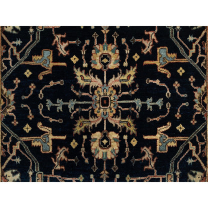 4'2"X6'3" Oxford Blue Heris Re-Creation Hand Knotted Wool Oriental Rug